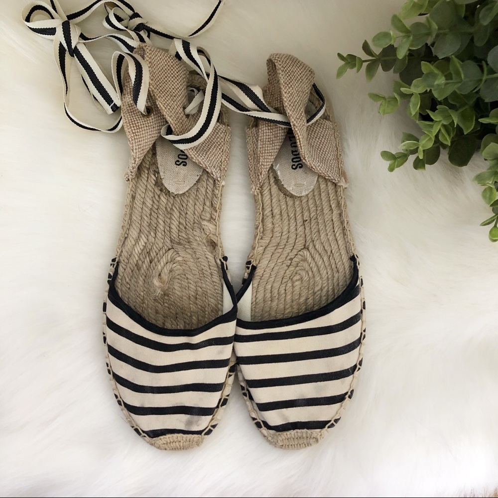 Soludos l Stripped Black Cream Lace Up Espadrille - Picture 5 of 9
